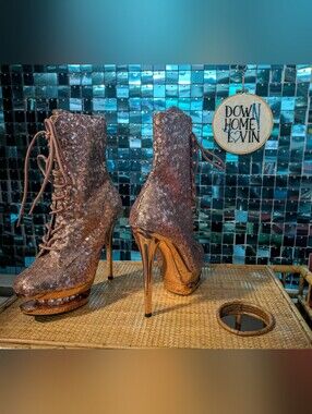Rose Gold Sequin Boots 6" Heel